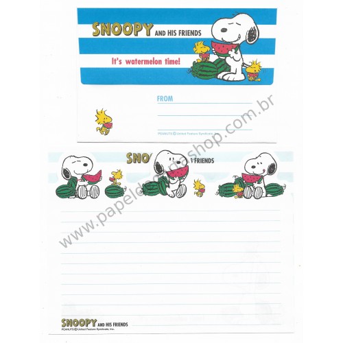 Conjunto de Papel de Carta Original Antigo Snoopy Watermelon Peanuts Japan