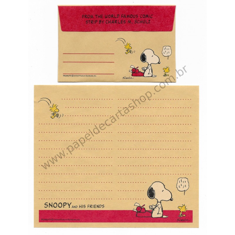 Conjunto de Papel de Carta SNOOPY CRAM Antigo (Vintage) Peanuts