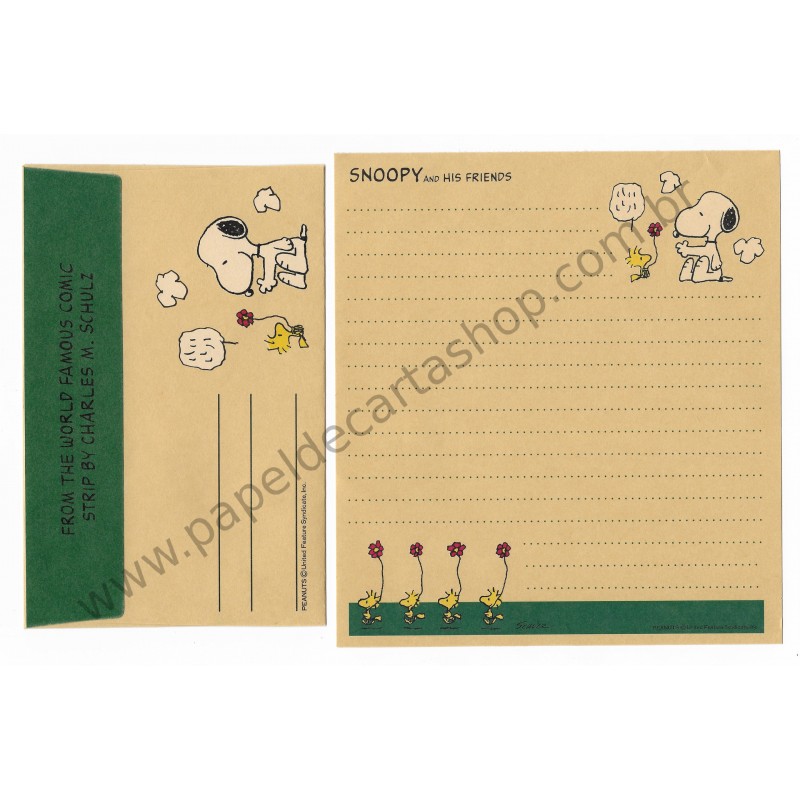 Conjunto de Papel de Carta Snoopy CRAV Antigo Vintage Peanuts