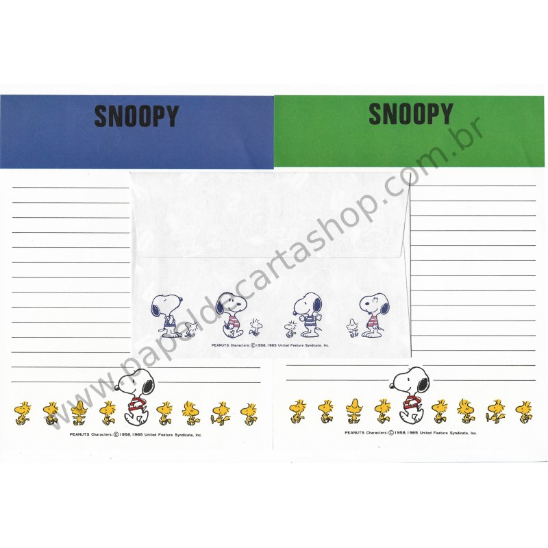 Conjunto de Papel de Carta Snoopy Dupla VAZ Antigo (Vintage) Peanuts