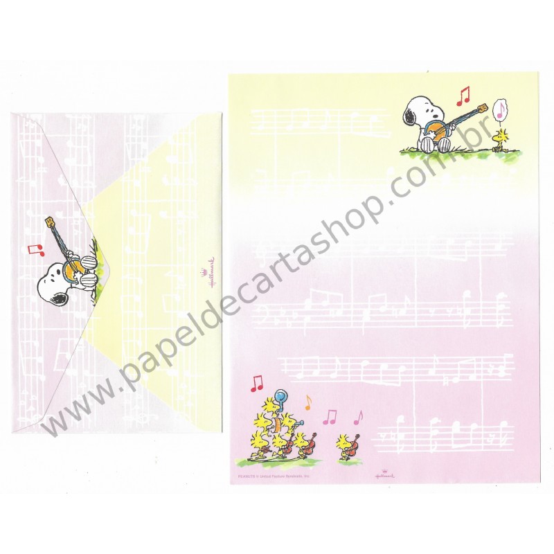 Conjunto de Papel de Carta Snoopy & Band Antigo (Vintage) Hallmark
