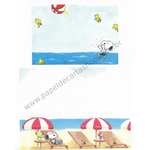 Conjunto de Papel de Carta Snoopy on the Beach Antigo (Vintage) Hallmark
