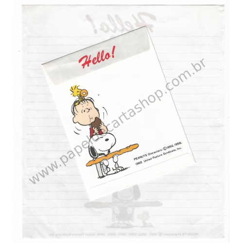 Conjunto de Papel de Carta Snoopy Hello Antigo (Vintage) Hallmark