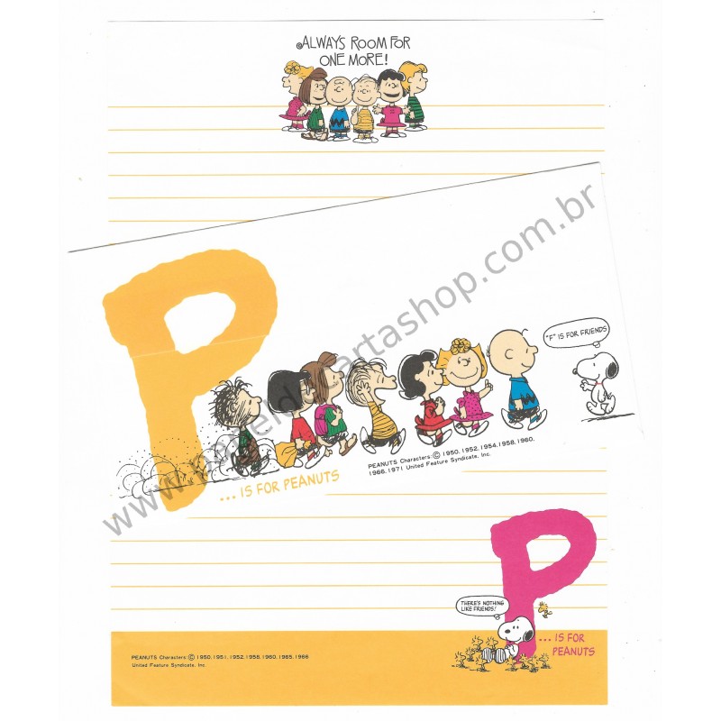 Conjunto de Papel de Carta P is for Peanuts CAM Vintage Hallmark Japan