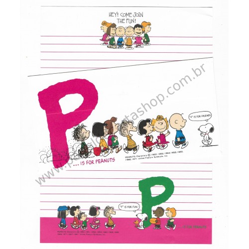 Conjunto de Papel de Carta P is for Peanuts CPN Vintage Hallmark Japan