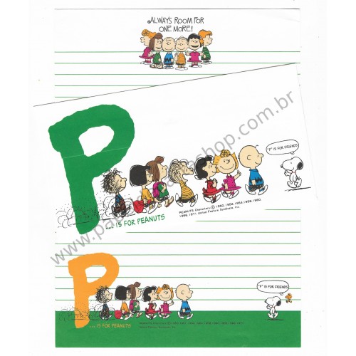 Conjunto de Papel de Carta P is for Peanuts CVD Vintage Hallmark Japan