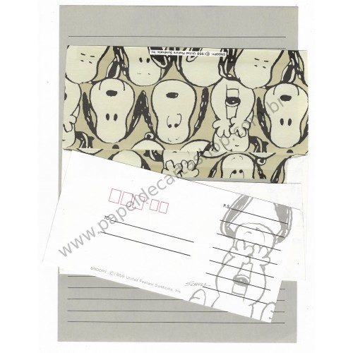Conjunto de Papel de Carta Snoopy Gray Vintage Hallmark Japan