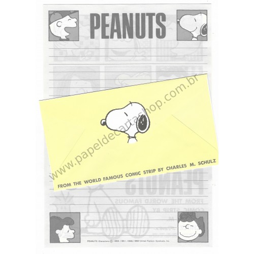 Conjunto de Papel de Carta Peanuts Yellow Vintage Hallmark Japan