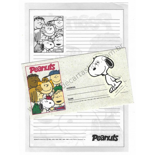 Conjunto de Papel de Carta Snoopy Peanuts Bege Vintage Hallmark Japan