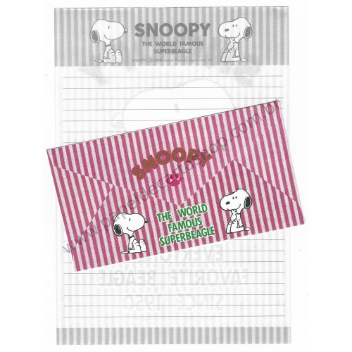 Conjunto de Papel de Carta Snoopy Red Stripes Vintage Hallmark Japan