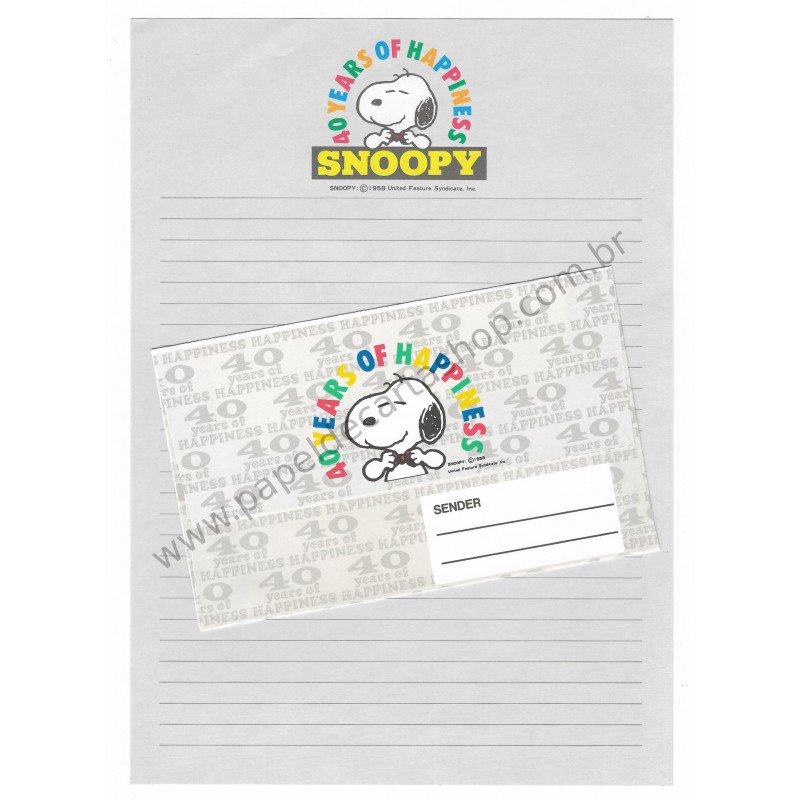 Kit 2 Conjuntos de Papel de Carta Snoopy 40 Anos Hallmark Japan