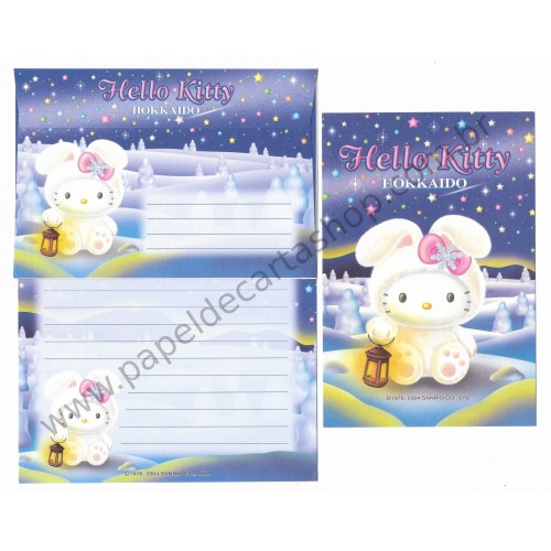 Ano 2004. Conjunto de Papel de Carta Hello Kitty Hokkaido ADE Sanrio