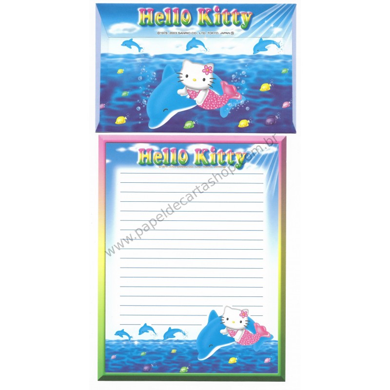 Ano 2003. Conjunto de Papel de Carta Gotōchi Kitty Dolphin Sanrio