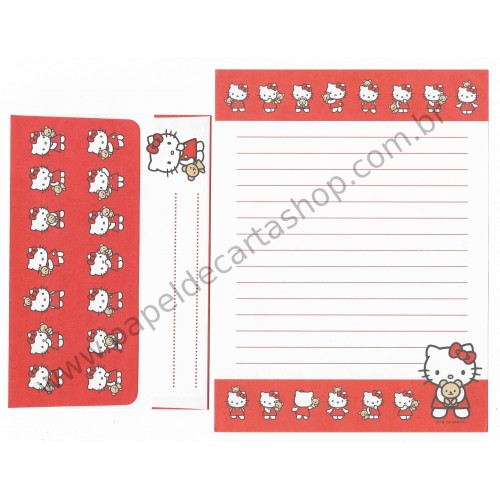 Ano 2004. Conjunto de Papel de Carta Hello Kitty and Bear CVM1 Sanrio