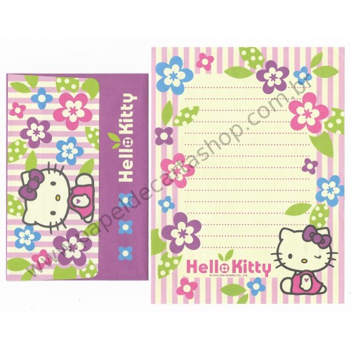 Ano 2004. Conjunto de Papel de Carta Hello Kitty Flores CLL Sanrio