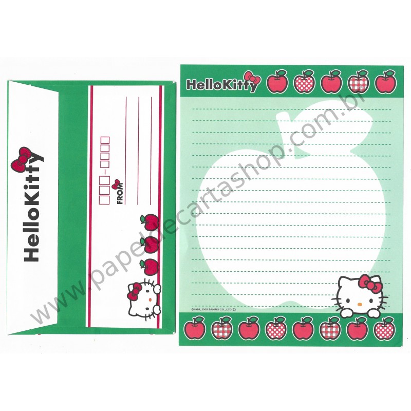 Ano 2005. Conjunto de Papel de Carta Hello Kitty Apples CVD Sanrio