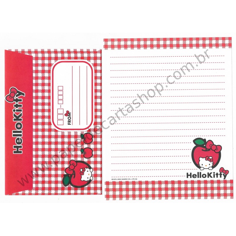 Ano 2005. Conjunto de Papel de Carta Hello Kitty Apples CVM Sanrio
