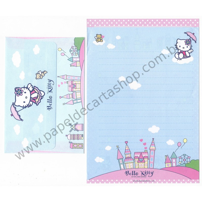 Ano 2005. Conjunto de Papel de Carta Hello Kitty Umbrella Dupla Sanrio