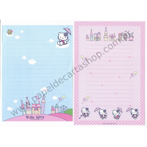 Ano 2005. Conjunto de Papel de Carta Hello Kitty Umbrella Dupla Sanrio