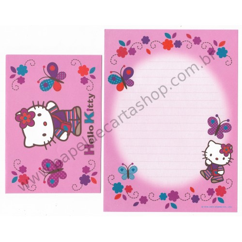 Ano 2005. Conjunto de Papel de Carta Hello Kitty Butterfly Sanrio