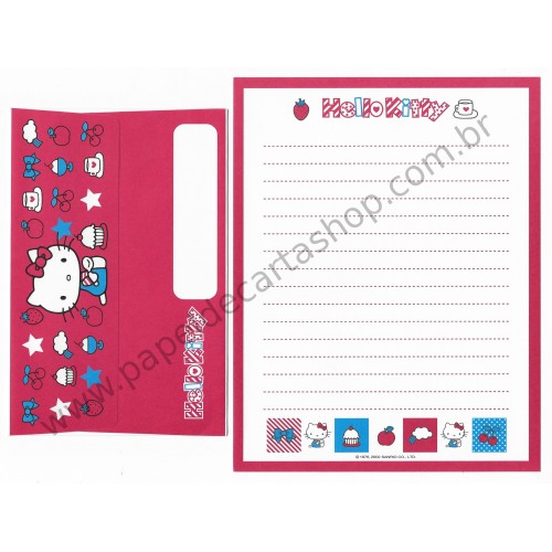 Ano 2002. Conjunto de Papel de Carta Hello Kitty V&A Sanrio