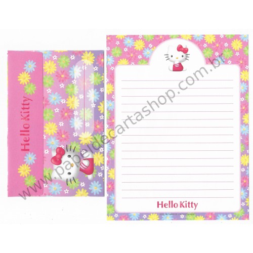 Ano 2001. Conjunto de Papel de Carta Hello Kitty Flowers and Colors Sanrio