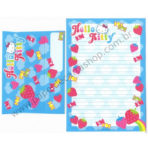 Ano 2002. Conjunto de Papel de Carta Hello Kitty Strawberry CAZ Sanrio