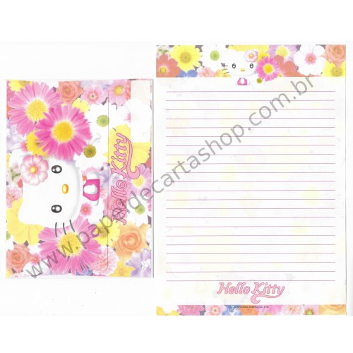 Ano 2002. Conjunto de Papel de Carta Hello Kitty Flores Sanrio