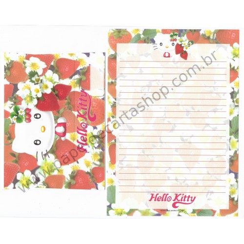 Ano 2002. Conjunto de Papel de Carta Hello Kitty Frutas Sanrio