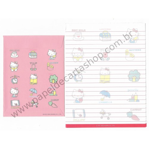 Ano 2000. Conjunto de Papel de Carta Hello Kitty Hot Milk Sanrio