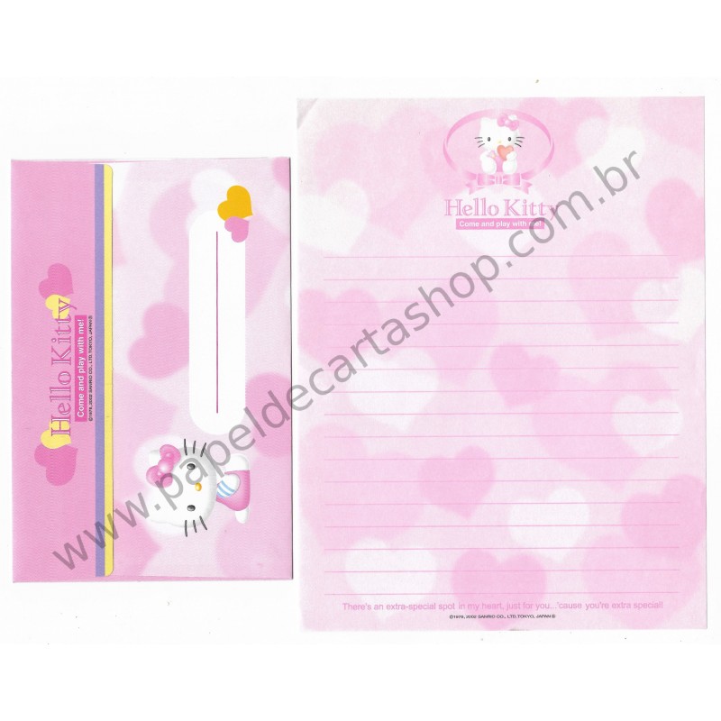 Ano 2002. Conjunto de Papel de Carta Hello Kitty Play with Me Sanrio