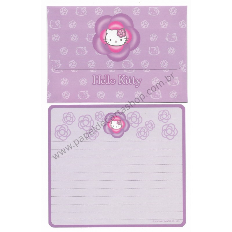 Ano 2001. Kit 2 Conjuntos de Papel de Carta Hello Kitty Camélia Sanrio