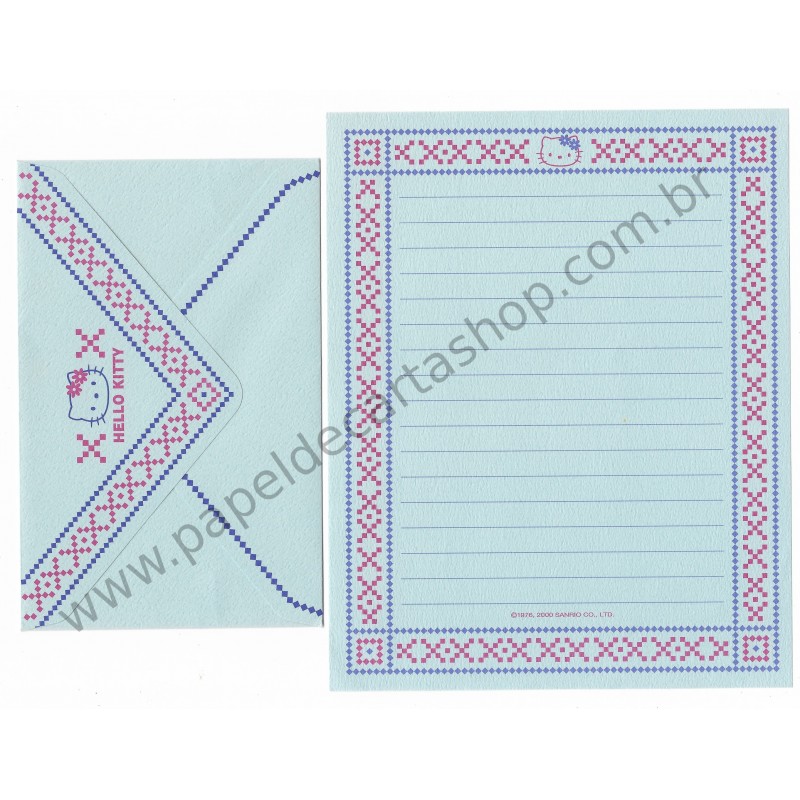 Ano 2000. Conjunto de Papel de Carta Hello Kitty Azul Sanrio