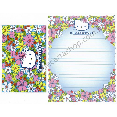 Ano 2001. Conjunto de Papel de Carta Hello Kitty Flores CPLA Sanrio