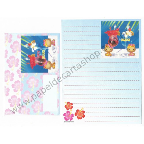 Ano 2002. Conjunto de Papel de Carta Hello Kitty Hawaii Drink Sanrio