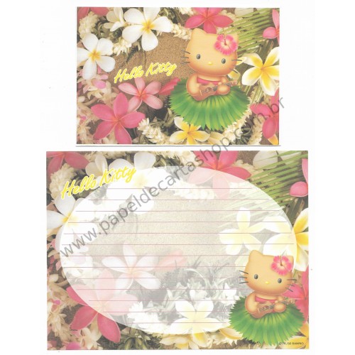 Ano 2002. Kit 2 Conjuntos de Papel de Carta Hello Kitty Hawaii Hibiscus Sanrio