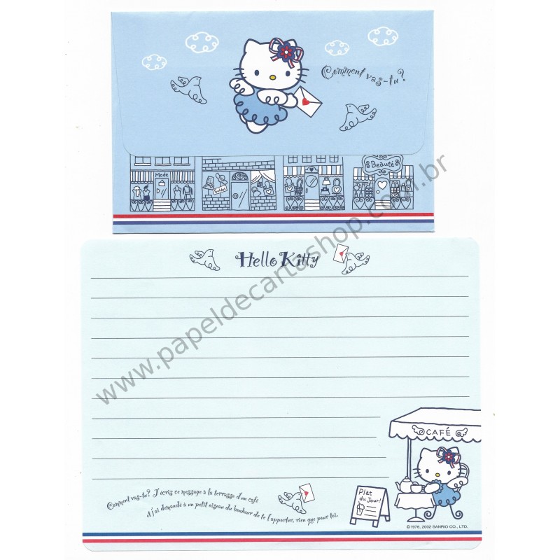 Ano 2002. Conjunto de Papel de Carta Hello Kitty French 2 Sanrio