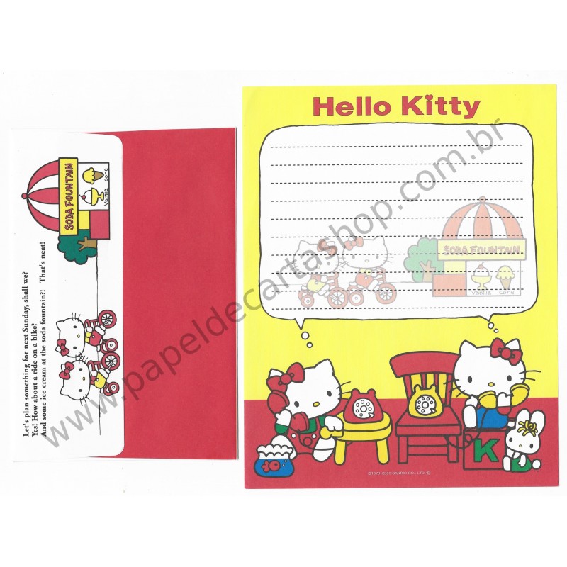 Ano 2003. Conjunto de Papel de Carta Hello Kitty Soda Fountain2 Sanrio