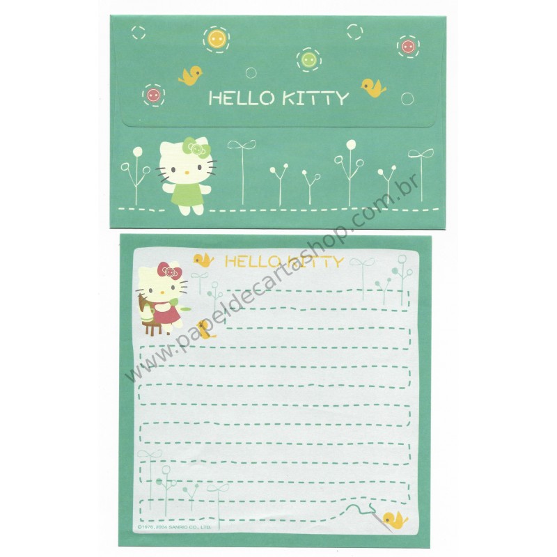 Ano 2004. Conjunto de Papel de Carta Hello Kitty Buttom Sanrio