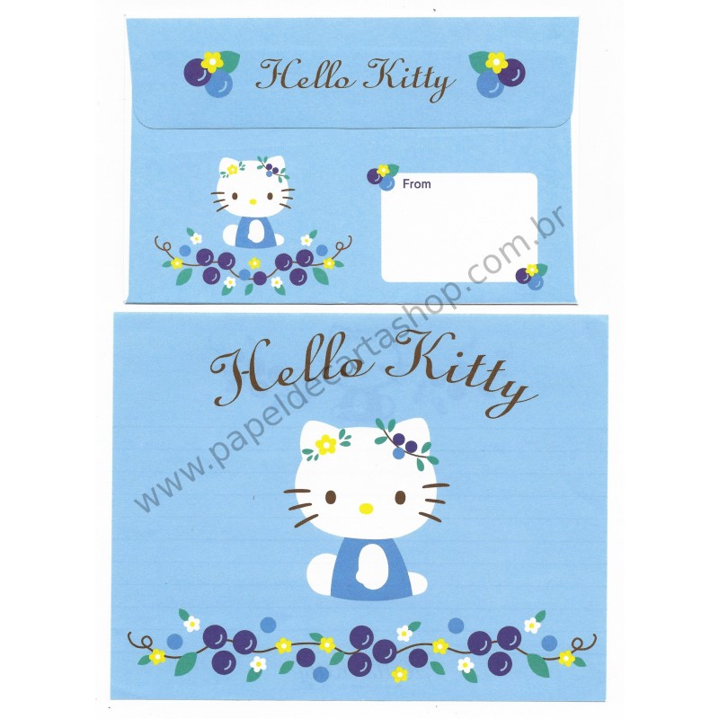Ano 2004. Conjunto de Papel de Carta Hello Kitty Blueberry Sanrio