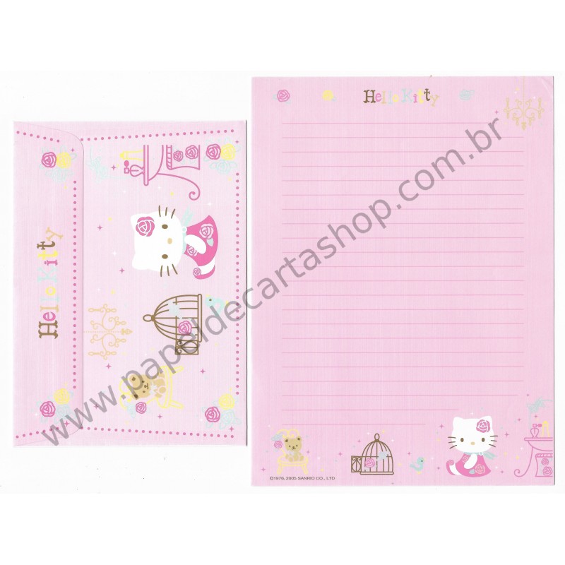 Ano 2005. Conjunto de Papel de Carta Hello Kitty French Sanrio