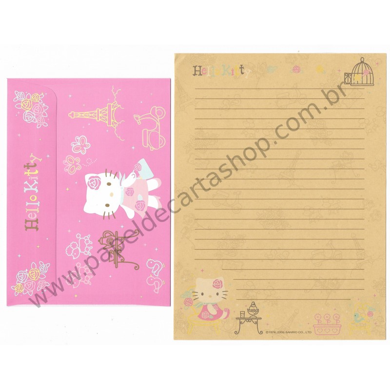 Ano 2005. Conjunto de Papel de Carta Hello Kitty French Kraft Sanrio