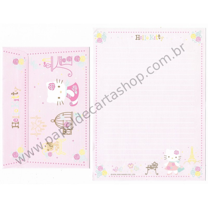 Ano 2005. Conjunto de Papel de Carta Hello Kitty French2 Sanrio