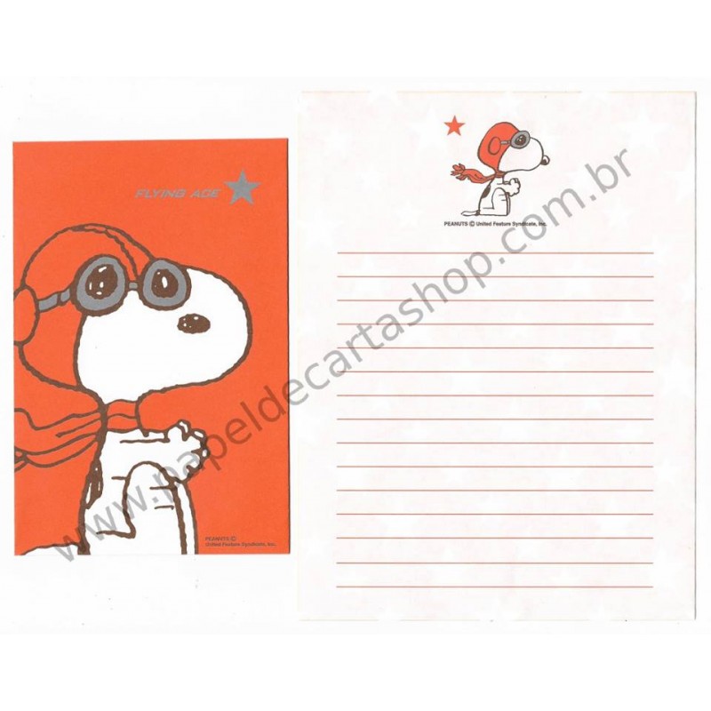 Conjunto de Papel de Carta Snoopy Flying Ace CLA Antigo (Vintage) Peanuts