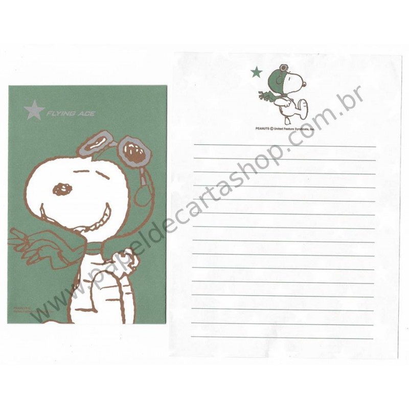 Conjunto de Papel de Carta Snoopy Flying Ace CVD Antigo (Vintage) Peanuts