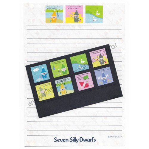 Ano 1979. Conjunto de Papel de Carta Seven Silly Dwarfs Vintage Sanrio