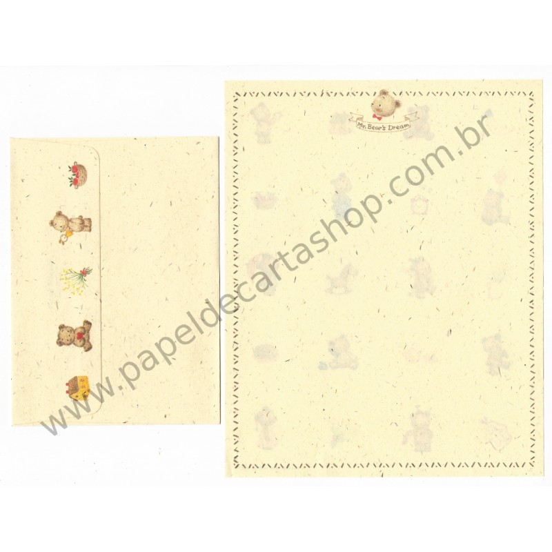 Ano 1989. Conjunto de Papel de Carta Mr. Bear's Dream RIng Vintage Sanrio