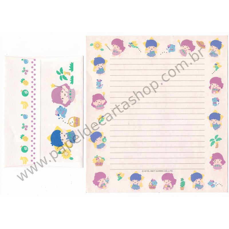 Ano 1987. Conjunto de Papel de Carta Little Twin Stars CRS Antigo (Vintage) Sanrio