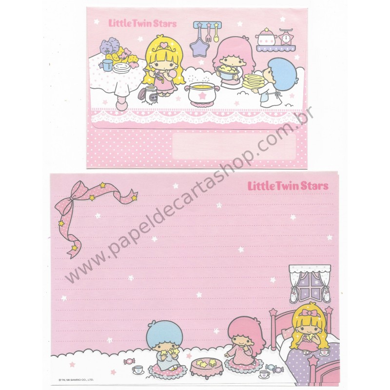 Ano 2004. Conjunto de Papel de Carta Little Twin Stars Join Us Sanrio