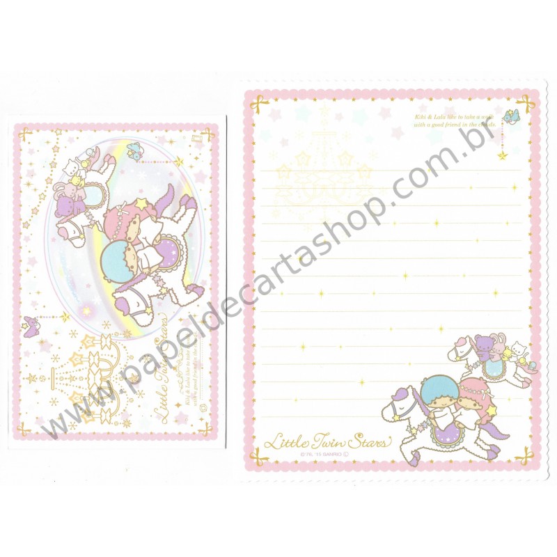 Ano 2015. Conjunto de Papel de Carta Little Twin Stars Take a Walk Sanrio